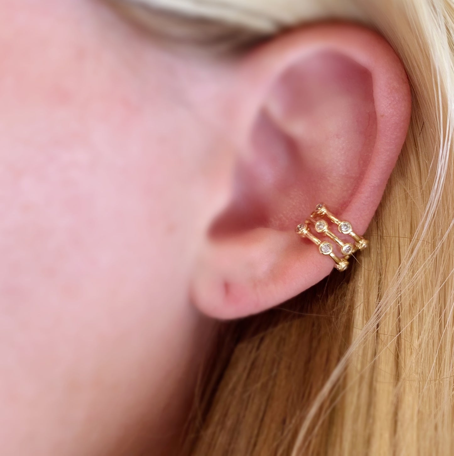 18k Gold Filled 3 in 1 Spaced Bezel Cubic Zirconia Ear Cuff