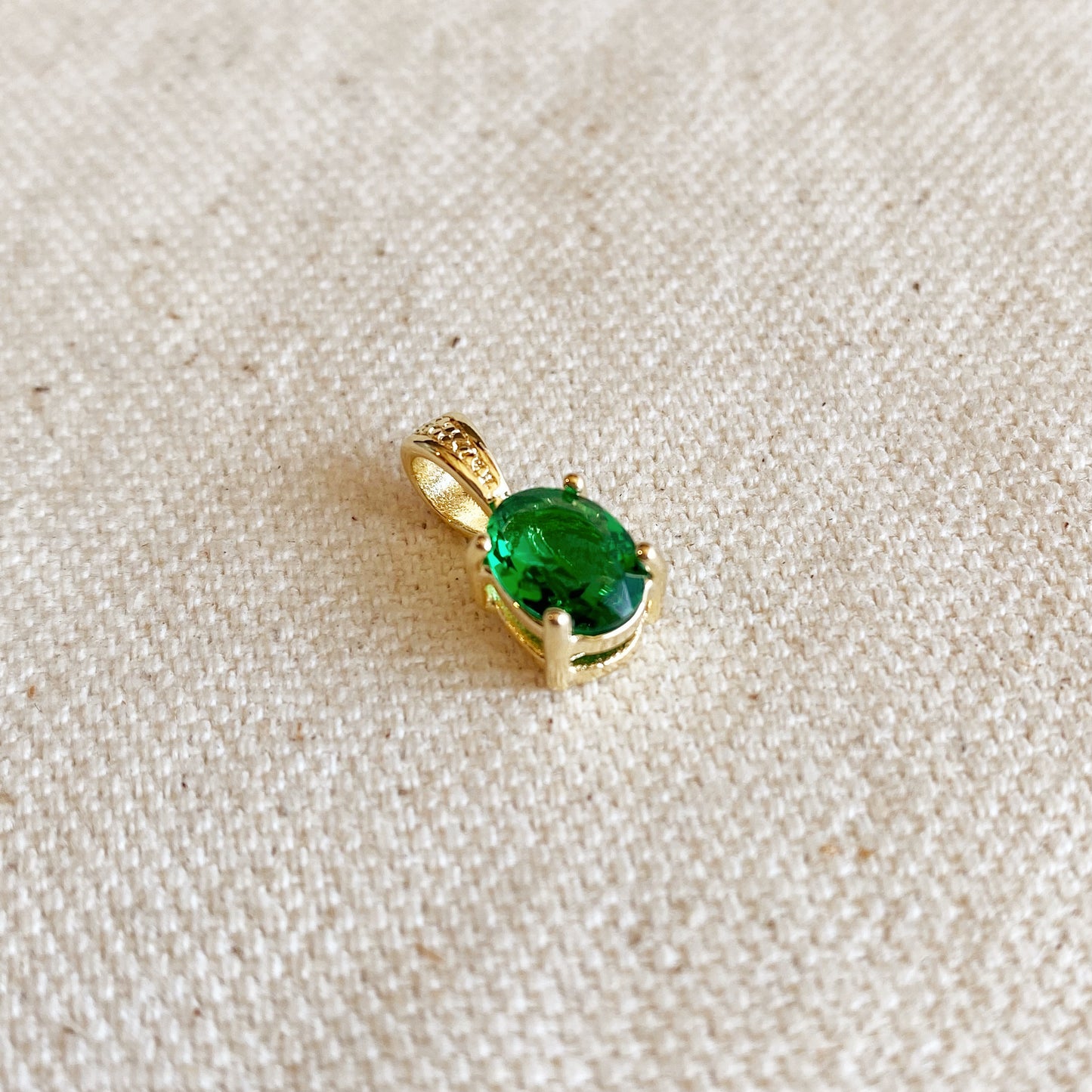 18k Gold Filled Oval Emerald Cubic Zirconia Charm