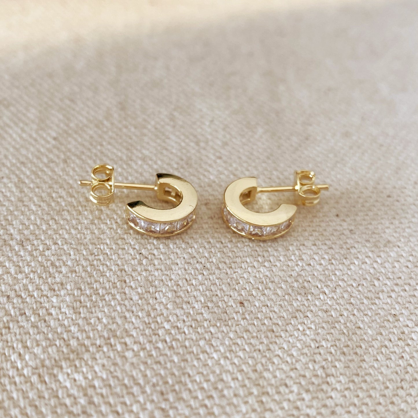 18k Gold Filled 10mm Cubic Zirconia C- Hoop Earrings