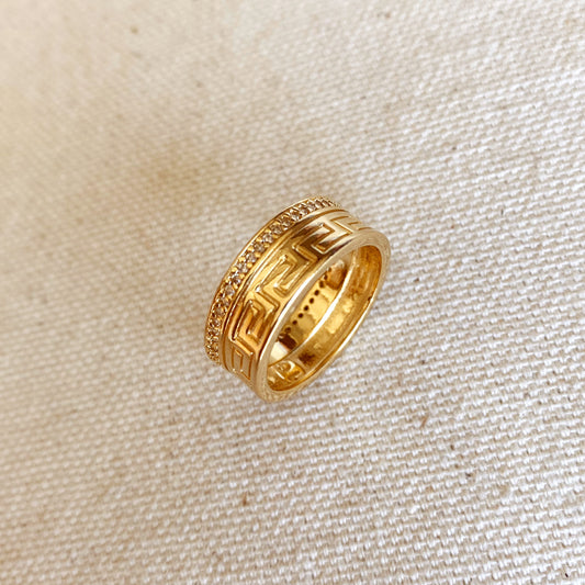 GoldFi 18k Gold Filled Greek Pattern Band Ring With Cubic Zirconia Detail