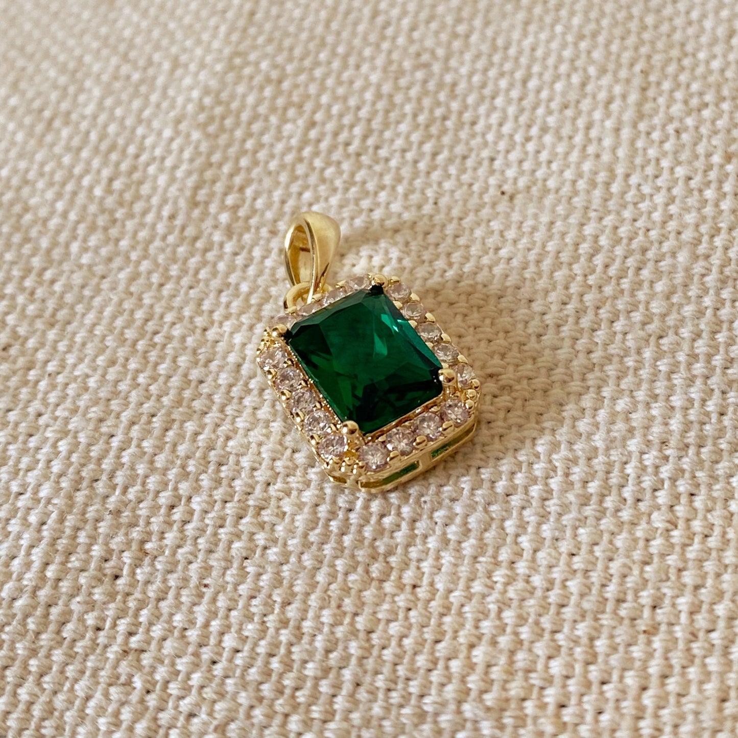 18k Gold Filled Emerald Cubic Zirconia Cushion Cut Charm