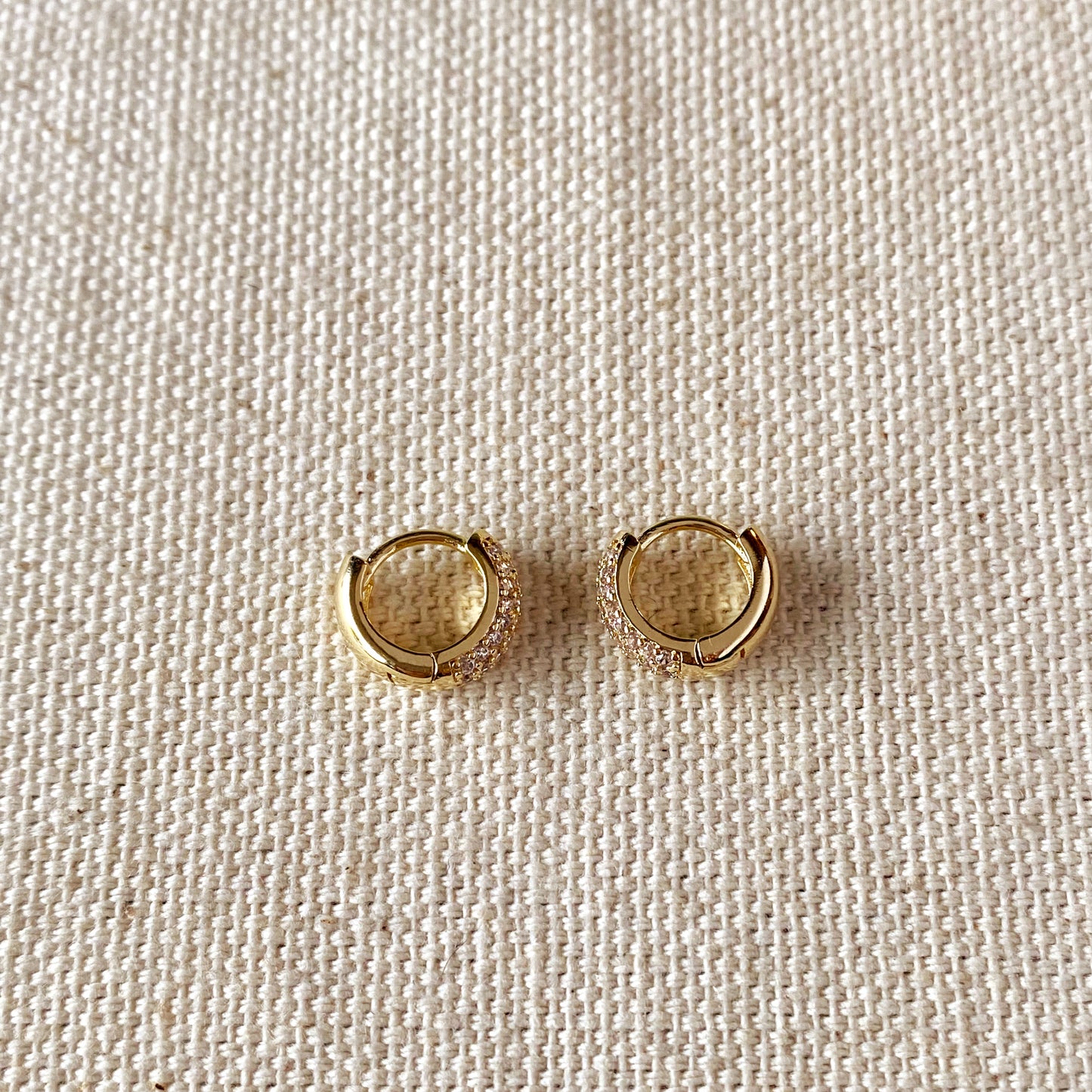 18k Gold Filled Mini Hoop Earrings With Cubic Zirconia Detail