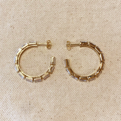 18k Gold Filled Baguette Cubic Zircon Hoop Earrings