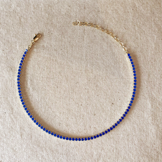 18k Gold Filled 3mm Cubic Zirconia Royal Blue Necklace