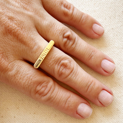 GoldFi 18k Gold Filled Faith Engraved Stackable Ring