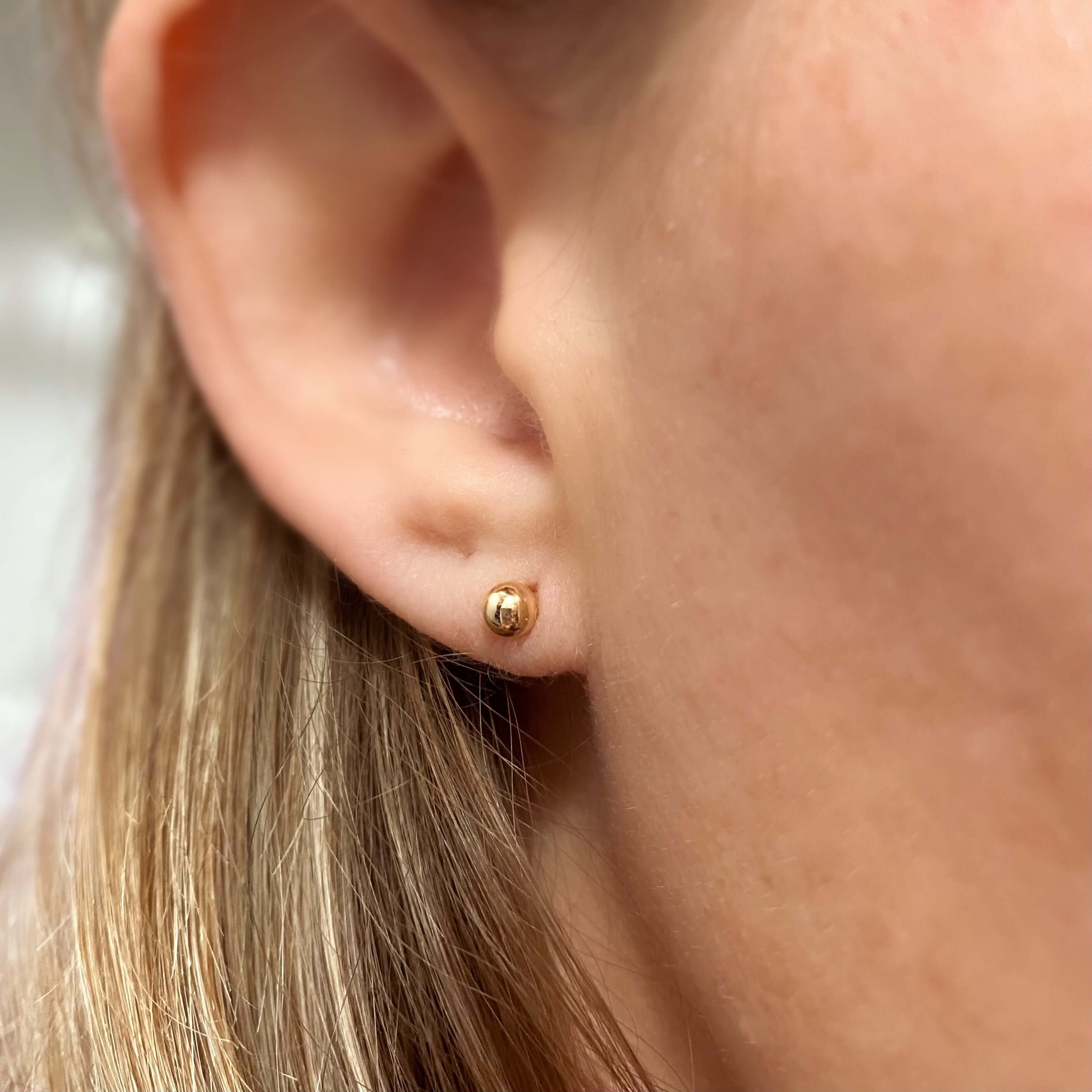 4mm Round Solid Gold Ball Stud Earrings | Tracy Hutt Jewelry