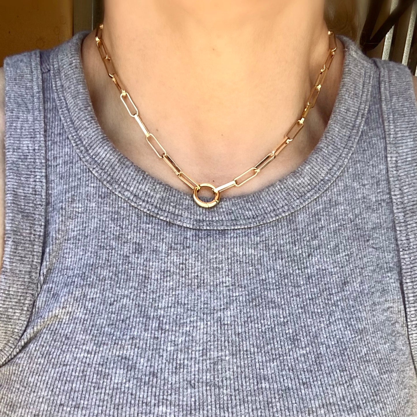 GoldFi 18k Gold Filled Paperclip Chain Necklace Featuring Carabine Clasp