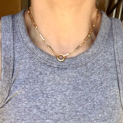 GoldFi 18k Gold Filled Paperclip Chain Necklace Featuring Carabine Clasp