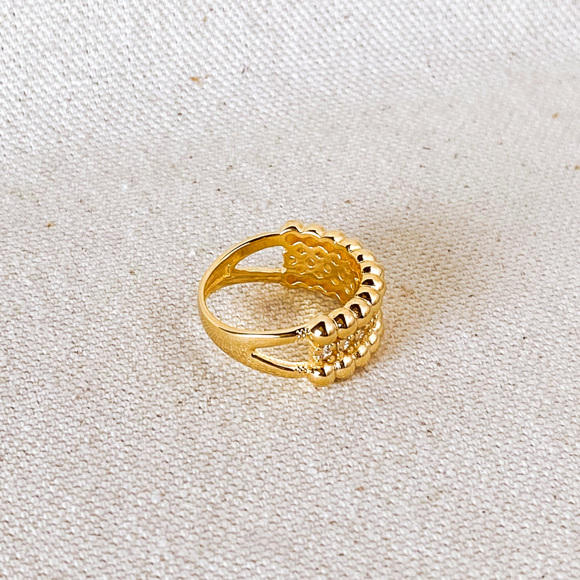 GoldFi 18k Gold Filled Beaded and Cubic Zirconia Ring