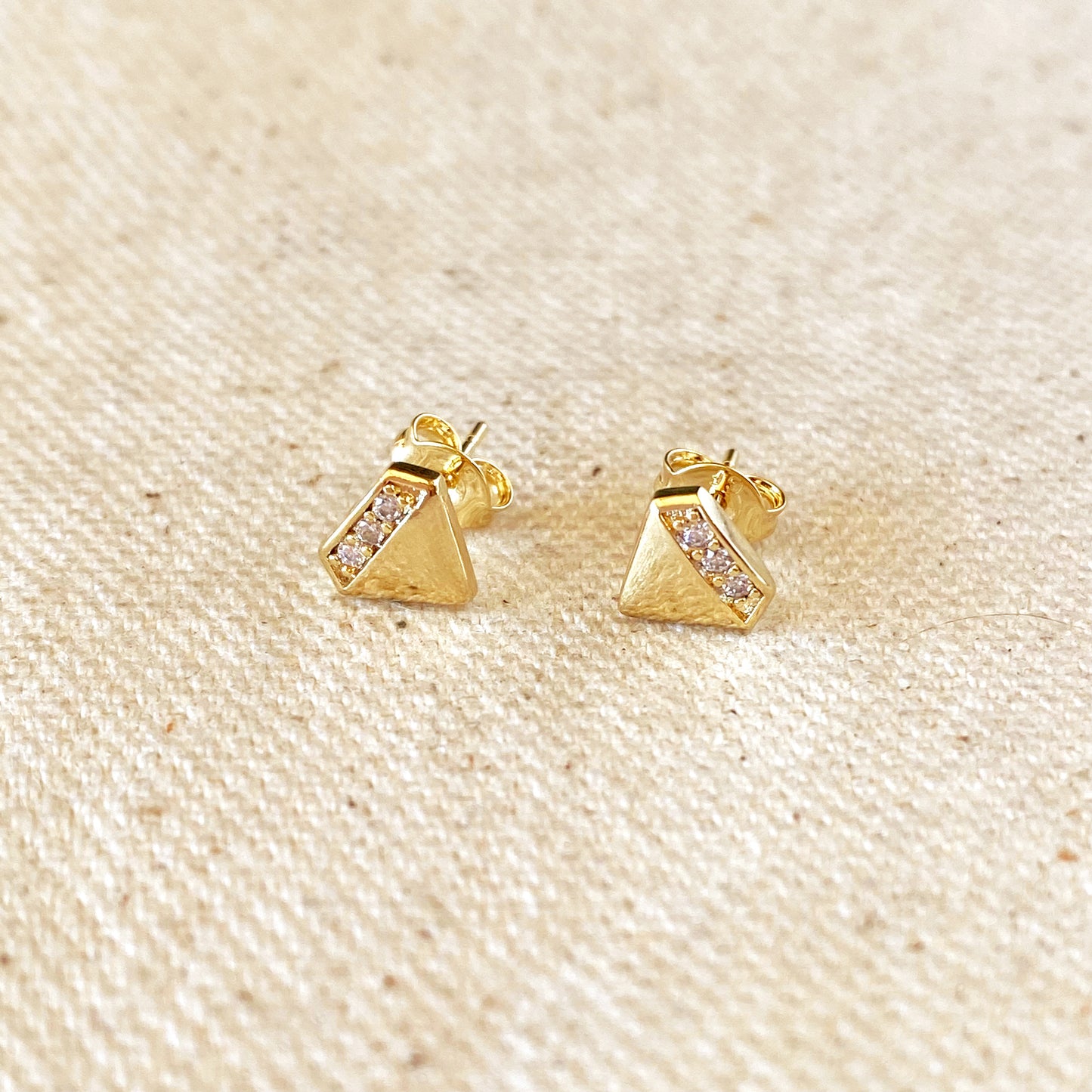 18k Gold Filled Diamond Shape Cubic Zirconia Stud Earrings