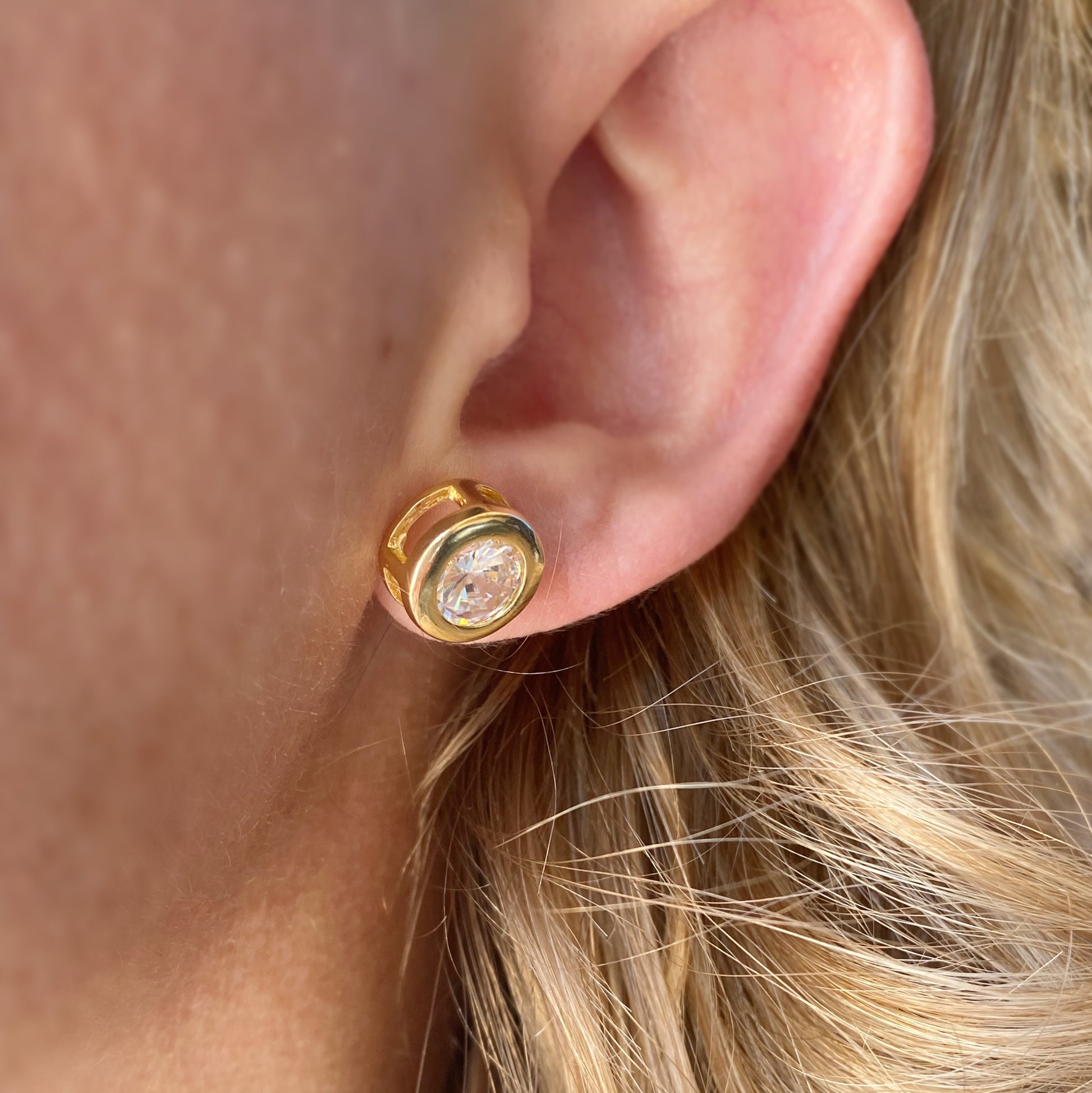 GoldFi 18k Gold Filled 10mm Bezeled Cubic Zirconia Stone Stud Earrings