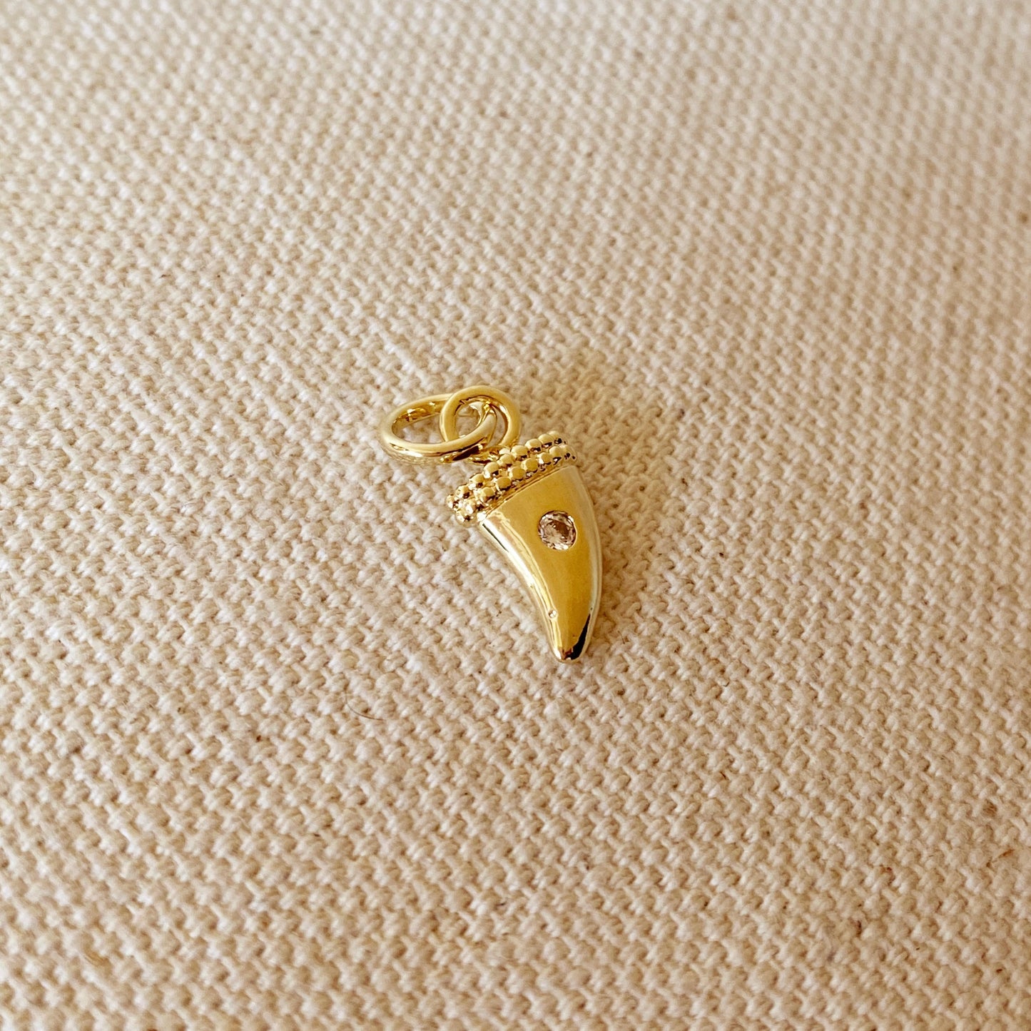 18k Gold Filled Mini Tusk Pendant With Cubic Zirconia Stone