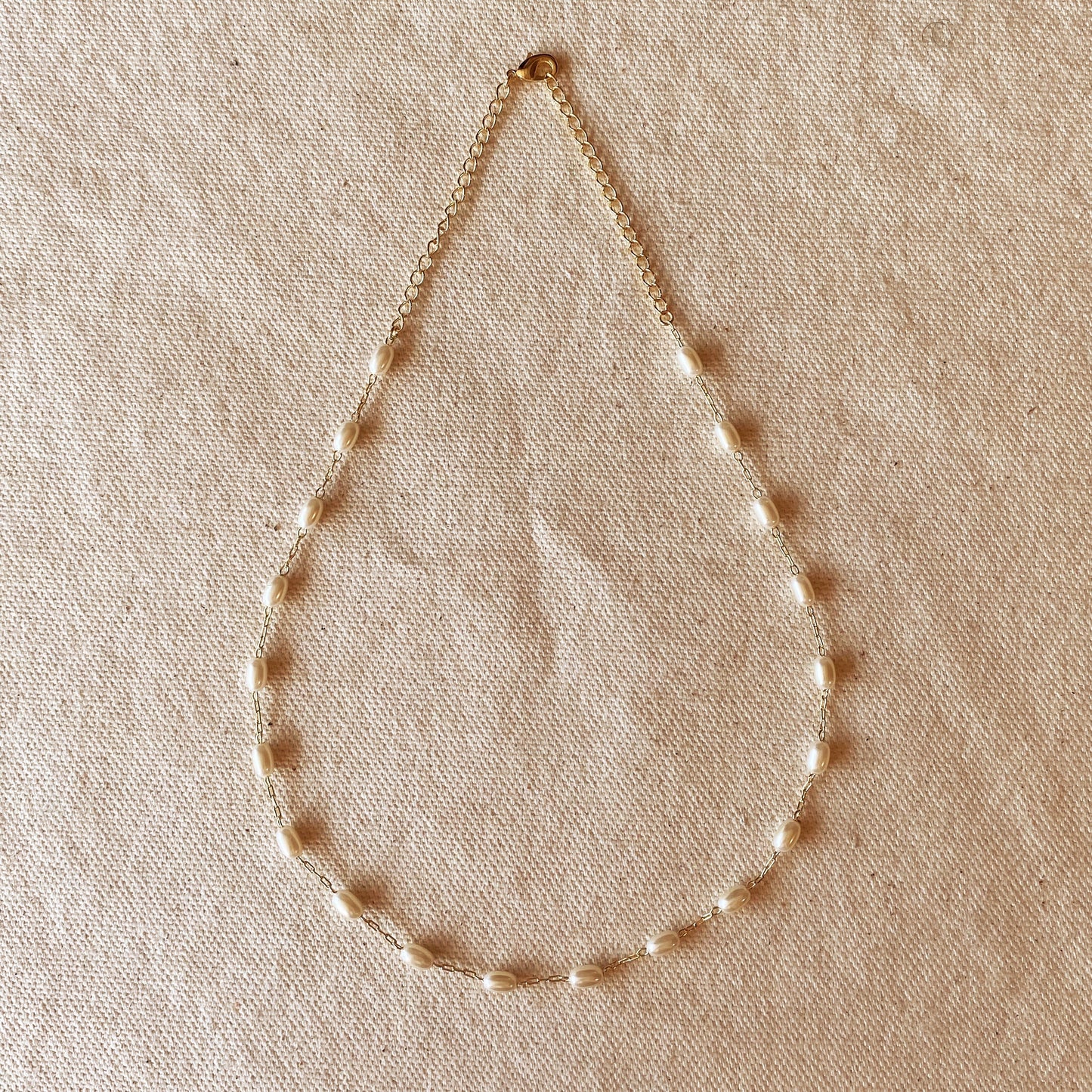 18k Gold Filled Oval Shaped Pearl Necklace