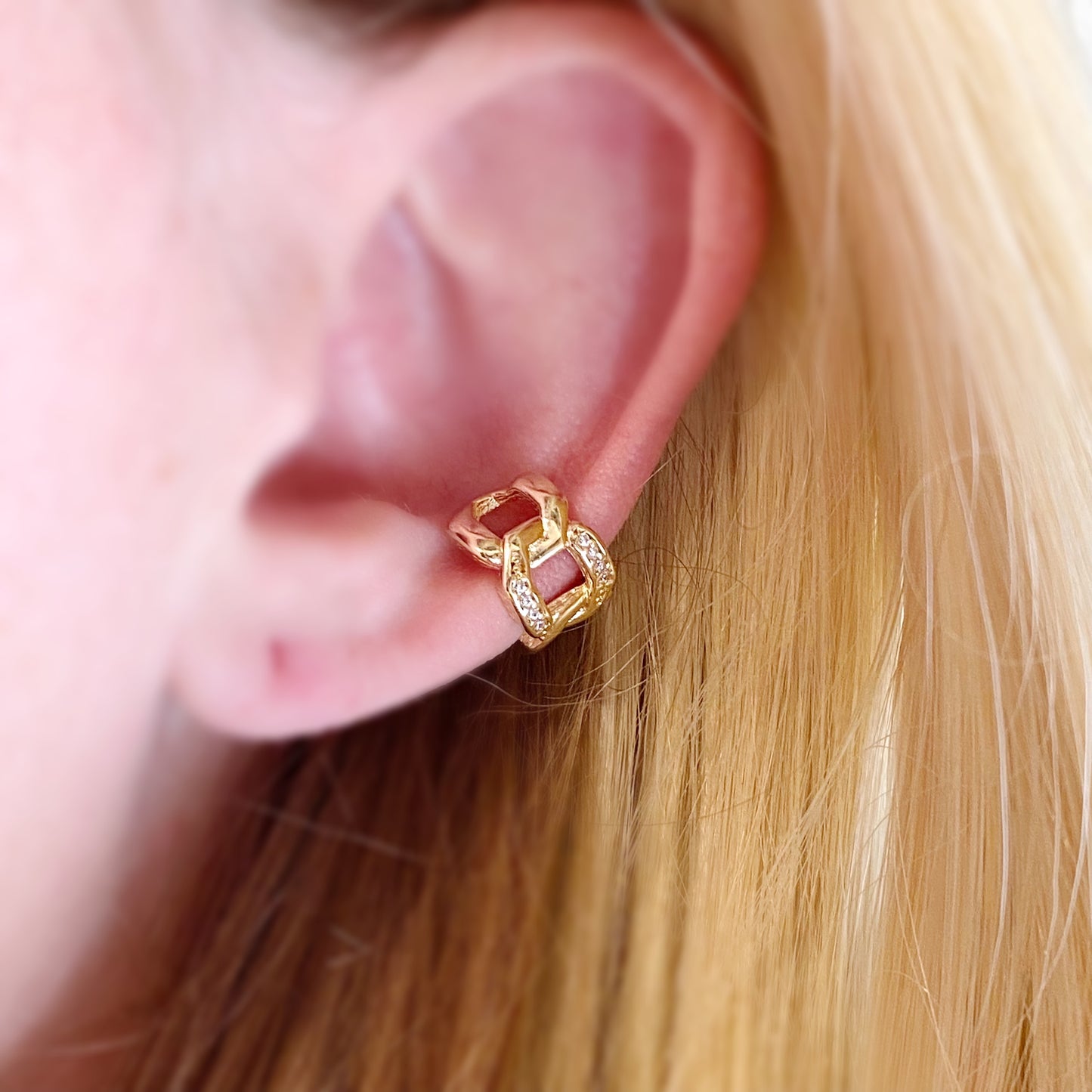 18k Gold Filled Chain Ear Cuff With Cubic Zirconia Detail
