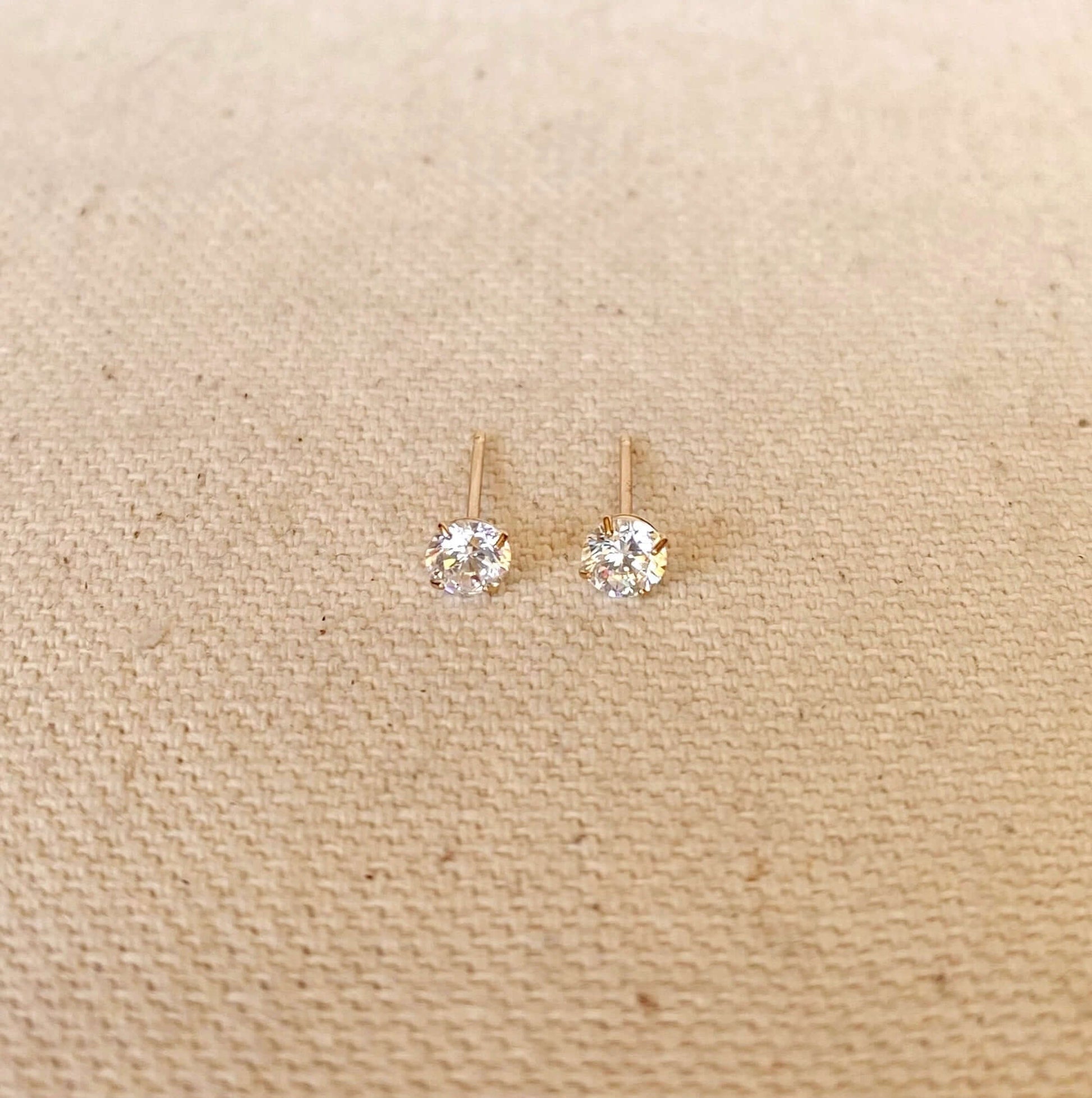 GoldFi 14k Solid Gold Round 4mm Cubic Zirconia Stud Earrings