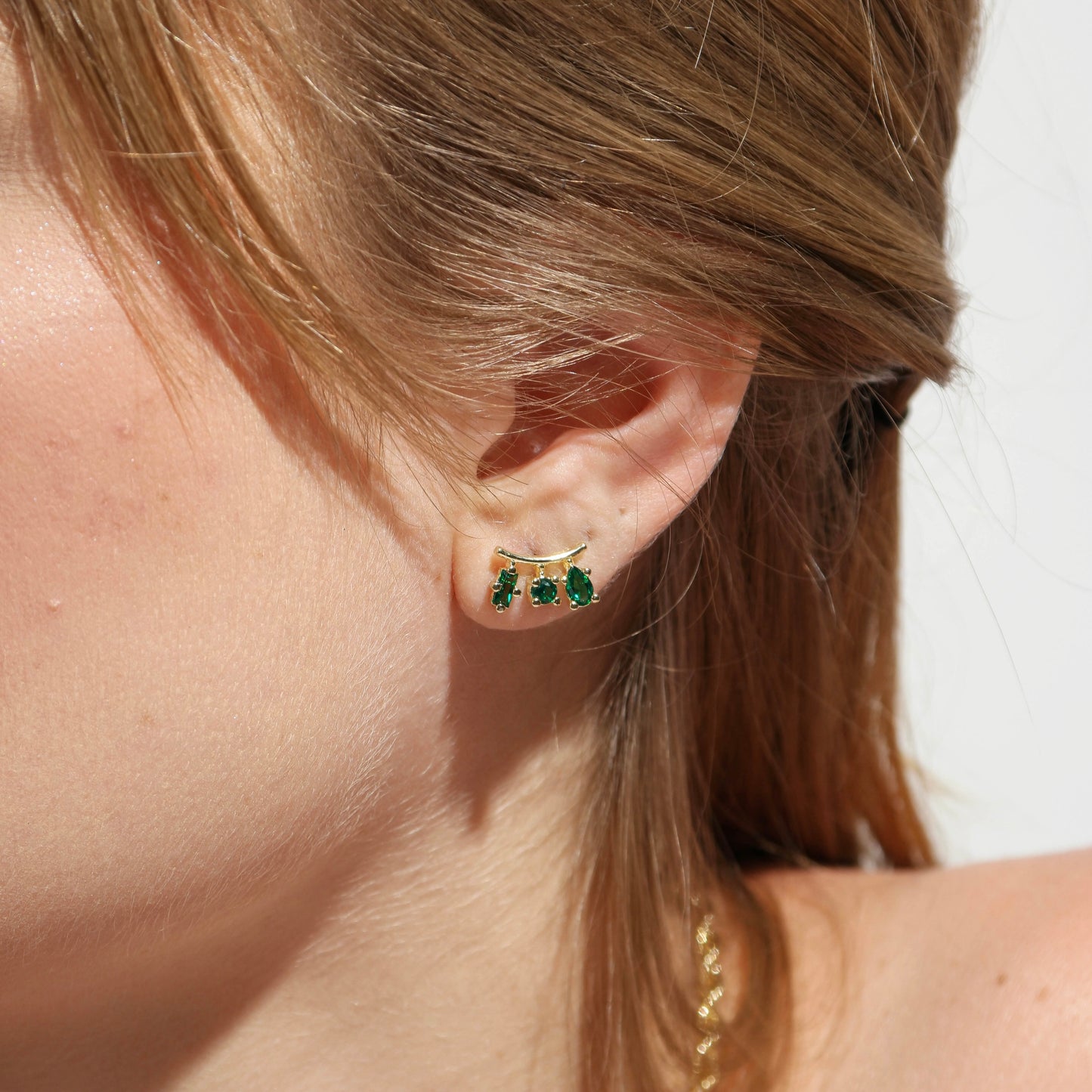18k Gold Filled Emerald Cubic Zirconia 3-Shapes Stud Earrings