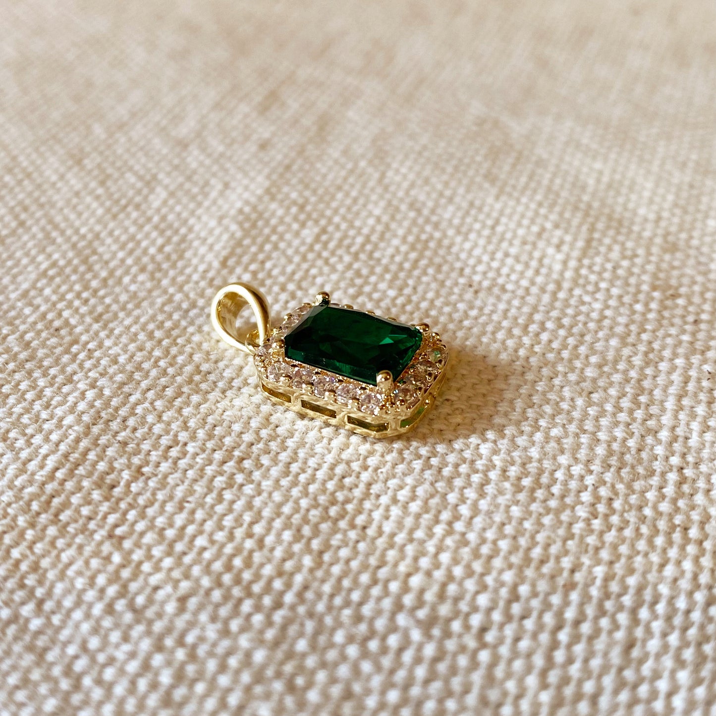 18k Gold Filled Emerald Cubic Zirconia Cushion Cut Charm
