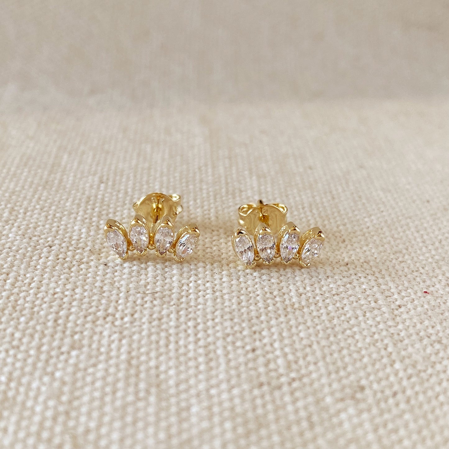 18k Gold Filled Slightly Curved Cubic Zirconia Stud Earrings