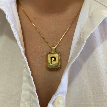 GoldFi 18k Gold Filled Initial Plate Pendant Letter P