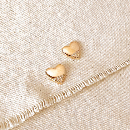 GoldFi 18k Gold Filled Heart Stud Earrings with Cubic Zirconia Stones