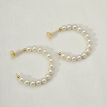 18k Gold Filled 35 mm Simulated Beaded Pearl Half-Hoop