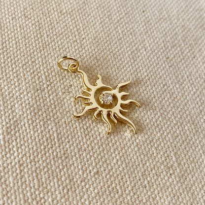 18k Gold Filled Radiant Sun Pendant With Cubic Zirconia Stones