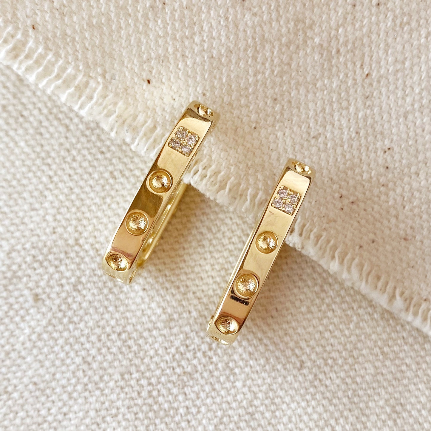 18k Gold Filled Large Rectangular Clicker Hoop Earrings With Cubic Zirconia Detail