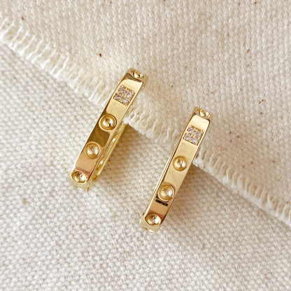 18k Gold Filled Large Rectangular Clicker Hoop Earrings With Cubic Zirconia Detail