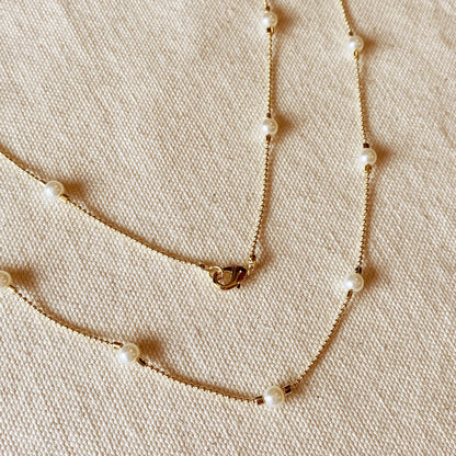 18k Gold Filled Long Wrap Around Pearl Necklace