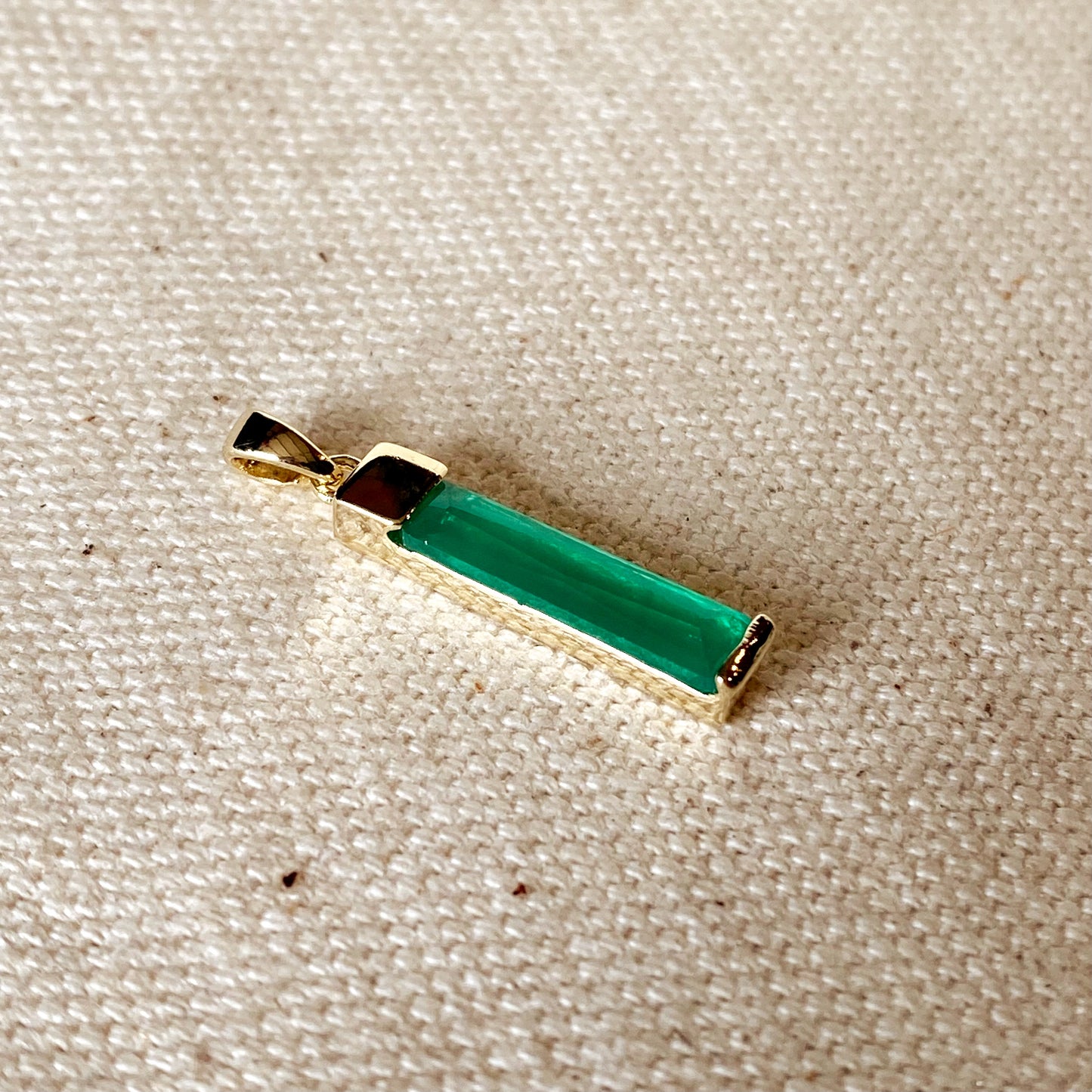 18k Gold Filled Long Emerald Crystal Baguette Charm