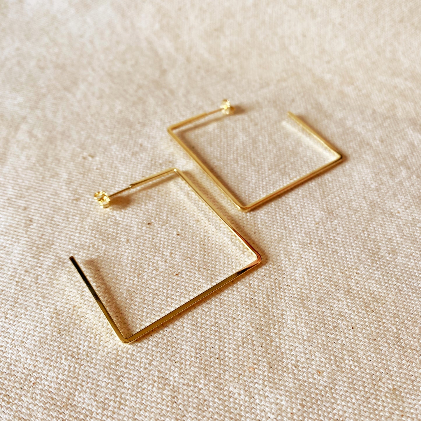 18k Gold Filled Square Shaped Wire Half Hoop Earrings