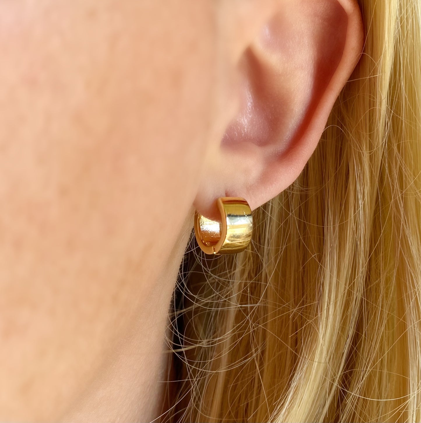 Gold Chunky Flat Clicker Hoop Earrings