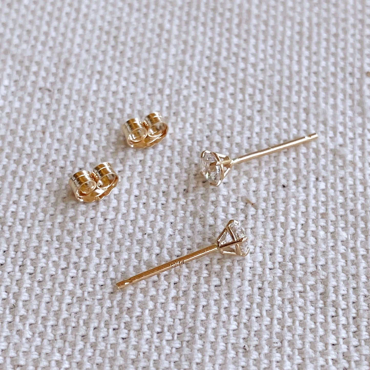 GoldFi 14k Solid Gold Round 3mm Cubic Zirconia Stud Earrings