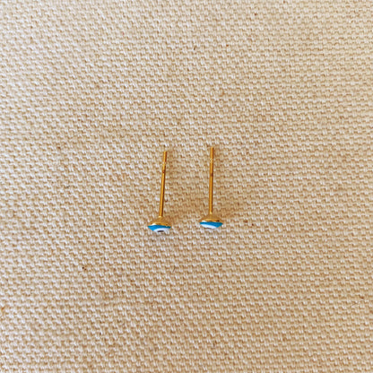 GoldFi 18k Gold Filled Tiny Aqua Evil Eye Stud Earrings