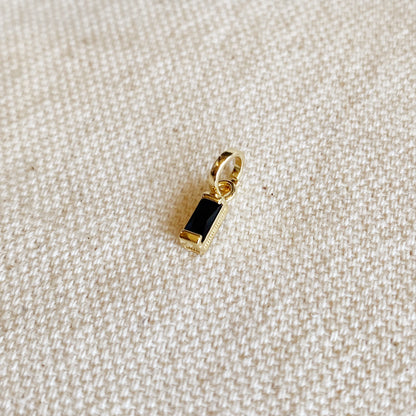 18k Gold Filled Mini Black Baguette Charm Pendant