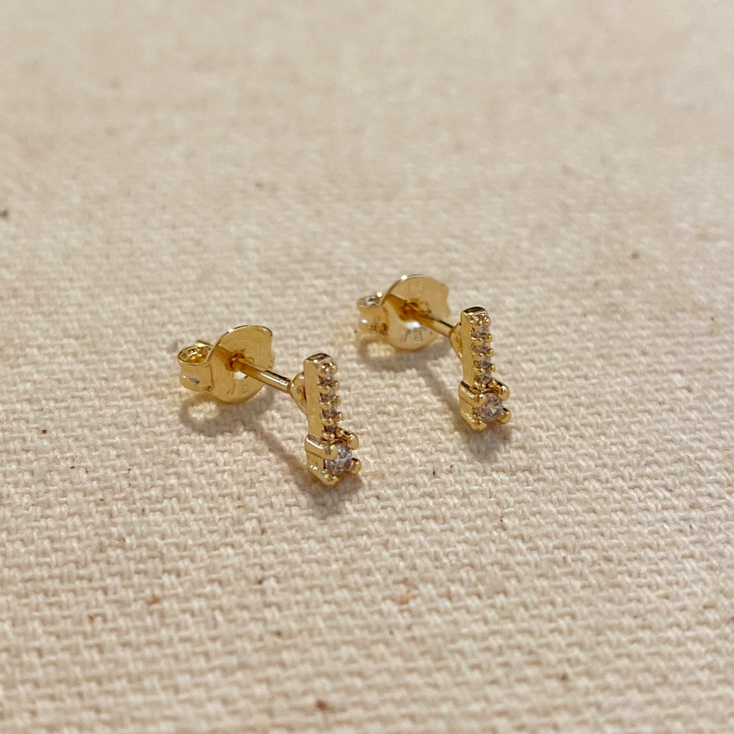 18k Gold Filled Bar Stud Earrings With Micro Cubic Zirconia Stones