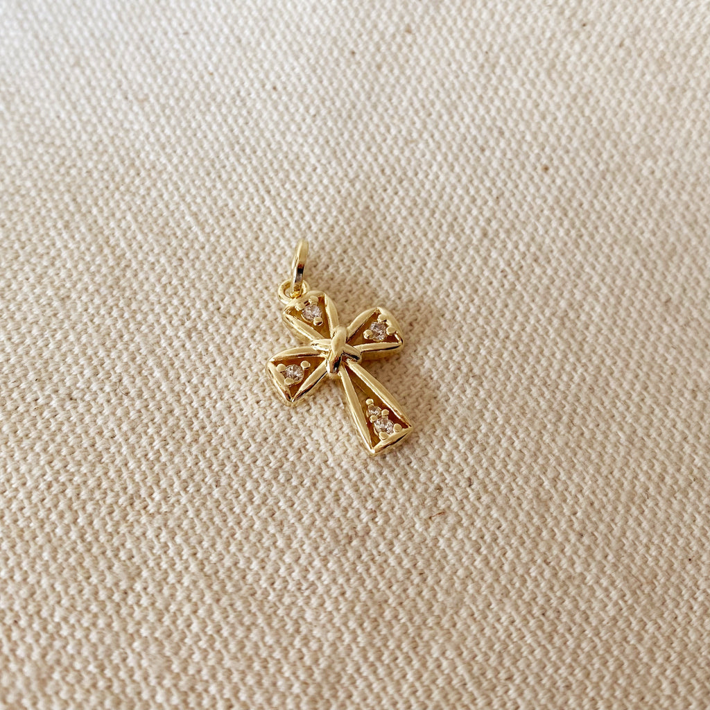 18k Gold Filled Cross Pendant With 4 Cubic Zirconia Stones
